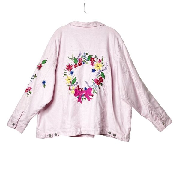 Vintage the Quacker Factory Pink Denim Jacket with Embroidered Floral Design 3X - Picture 2 of 11